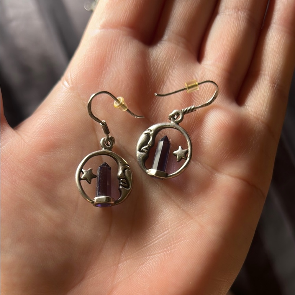 Sterling Moon Amethyst Earrings